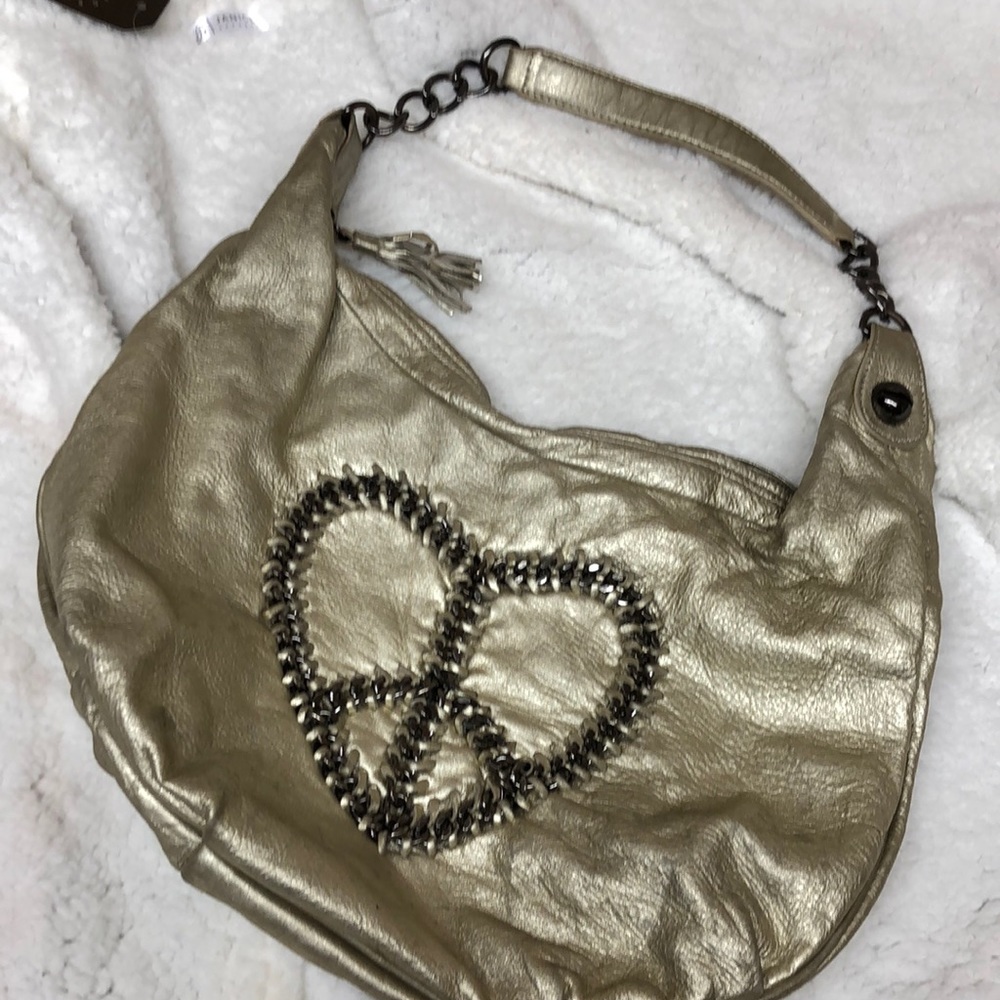 Betsy Johnson gold heart peace chain bag